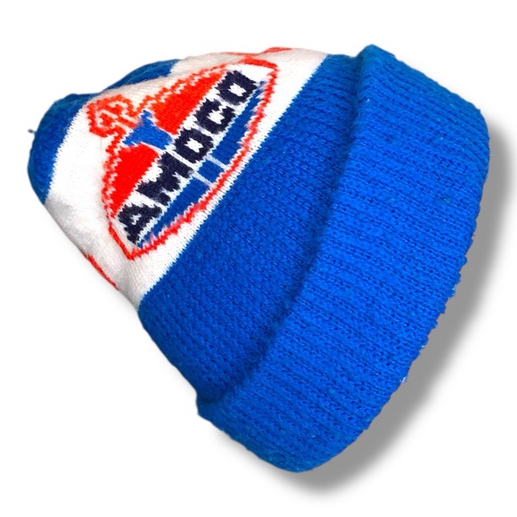 Vintage Amoco Knit Beanie Hat Ski Cap Winter Advertising Oil Company Retro - Picture 1 of 8